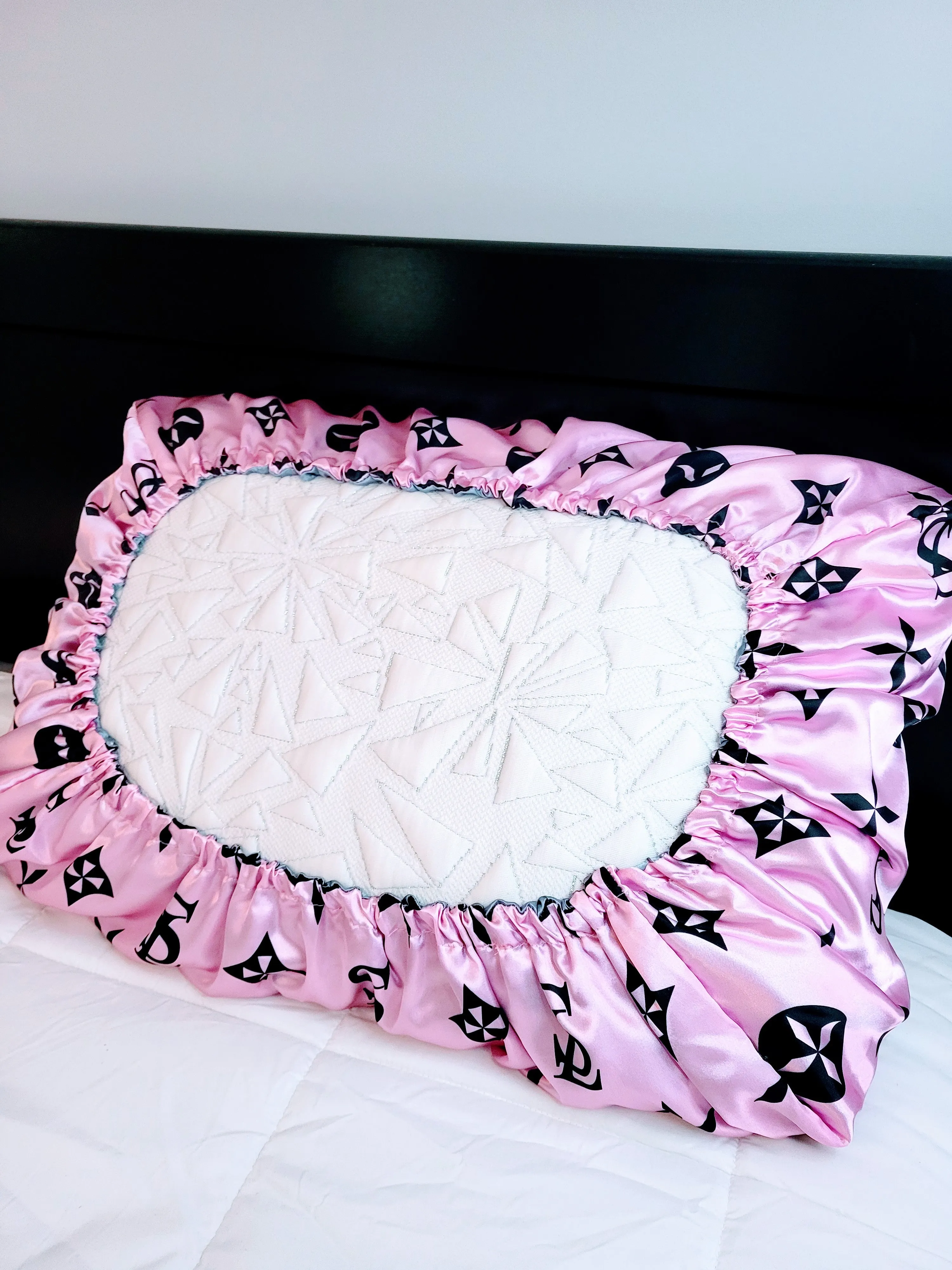 "Satin Lavish" Pink & Gray Reversible Standard Size Satin Pillow Case Set