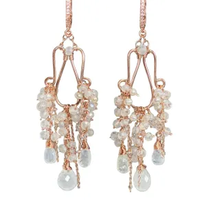 Rainbow Moonstone Statement Rose Gold Chandelier Earrings Boho Bridal Wedding