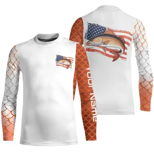 Red Drum Fishing Custom Kid Long Sleeve Fishing Shirts, Patriotic Redfish Performance Fishing Shirt IPHW7901