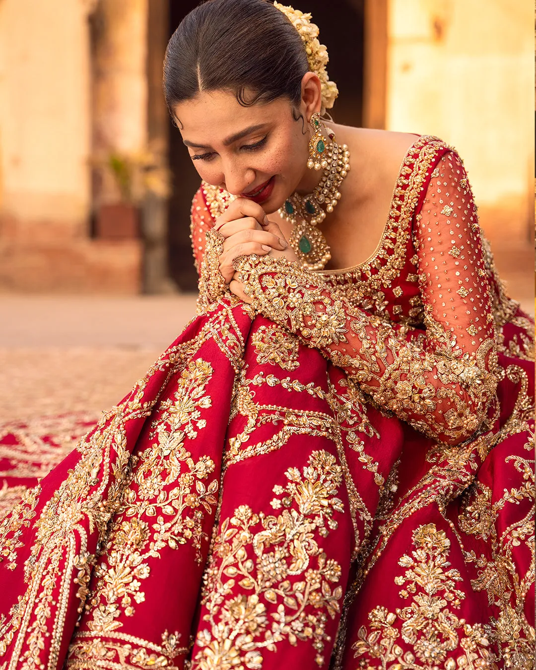 Red Lehenga and Choli Raw Silk Pakistani Bridal Dress
