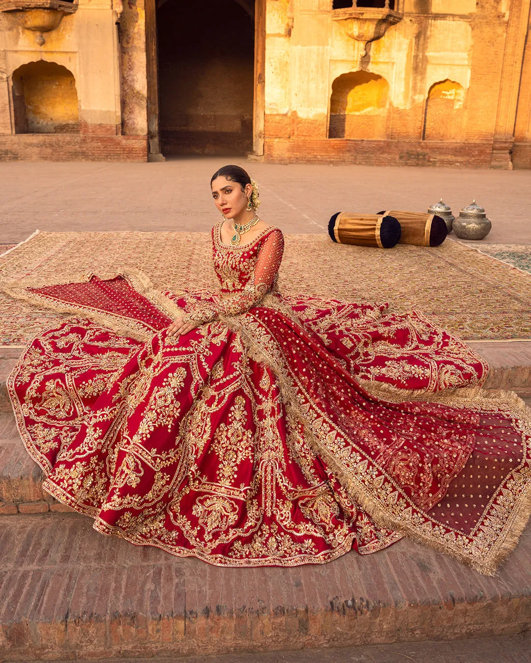 Red Lehenga and Choli Raw Silk Pakistani Bridal Dress