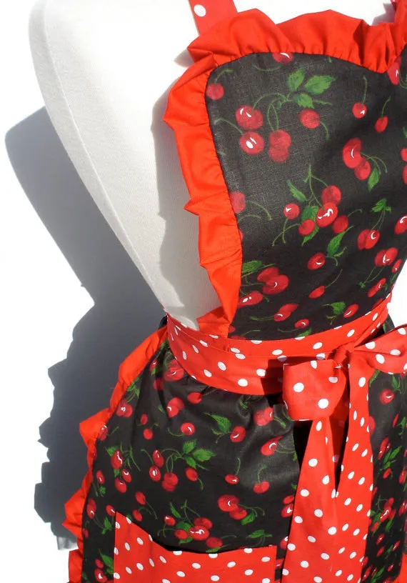 Red Retro Cherries and Polkadots Apron #A918