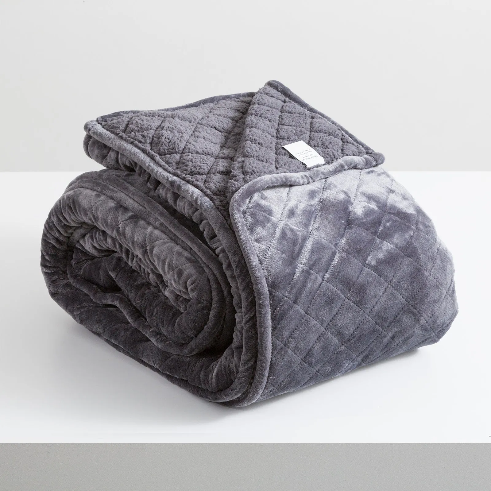 Renee Taylor Heston 480 GSM Ultra Soft Velvet Sherpa Blanket - GRAPHITE