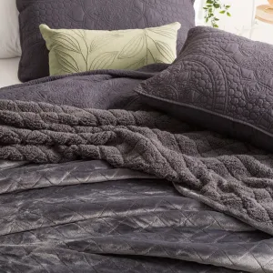 Renee Taylor Heston 480 GSM Ultra Soft Velvet Sherpa Blanket - GRAPHITE