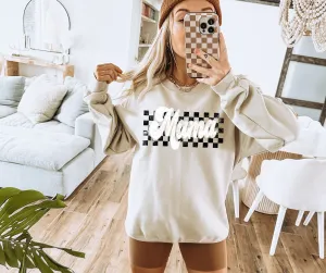 Retro Checkered Mama Tan Sweatshirt
