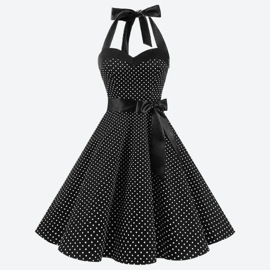 Retro Halter Neck Polka Dot Dresses