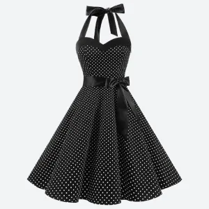 Retro Halter Neck Polka Dot Dresses