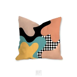 Retro mod pillow, abstract decorative pillow, 80&#39;s 90&#39;s modern Interior decor, home decor, pillow cover, pillow insert checkered pillow case
