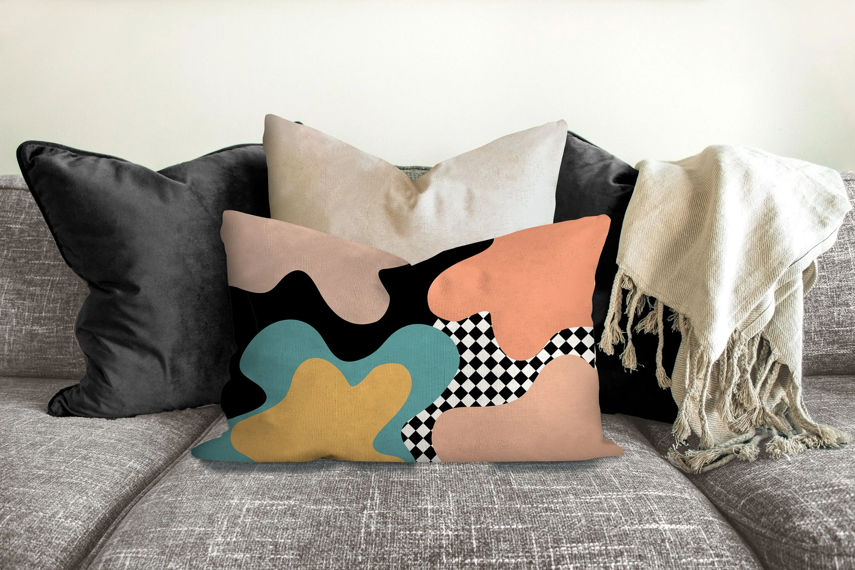 Retro mod pillow, abstract decorative pillow, 80&#39;s 90&#39;s modern Interior decor, home decor, pillow cover, pillow insert checkered pillow case