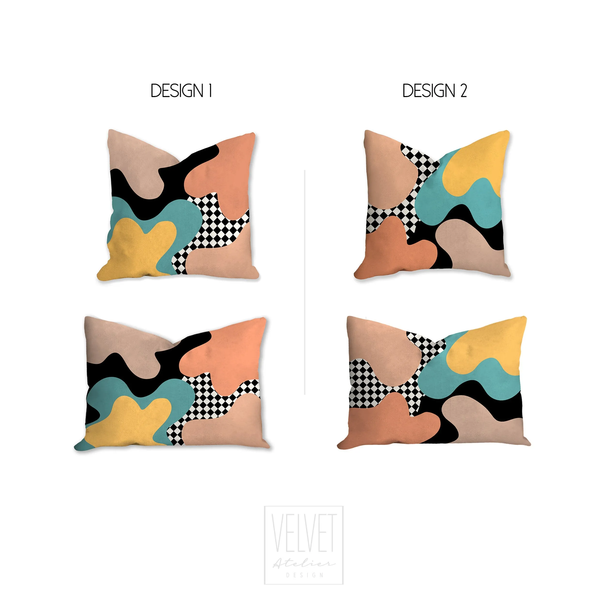 Retro mod pillow, abstract decorative pillow, 80&#39;s 90&#39;s modern Interior decor, home decor, pillow cover, pillow insert checkered pillow case