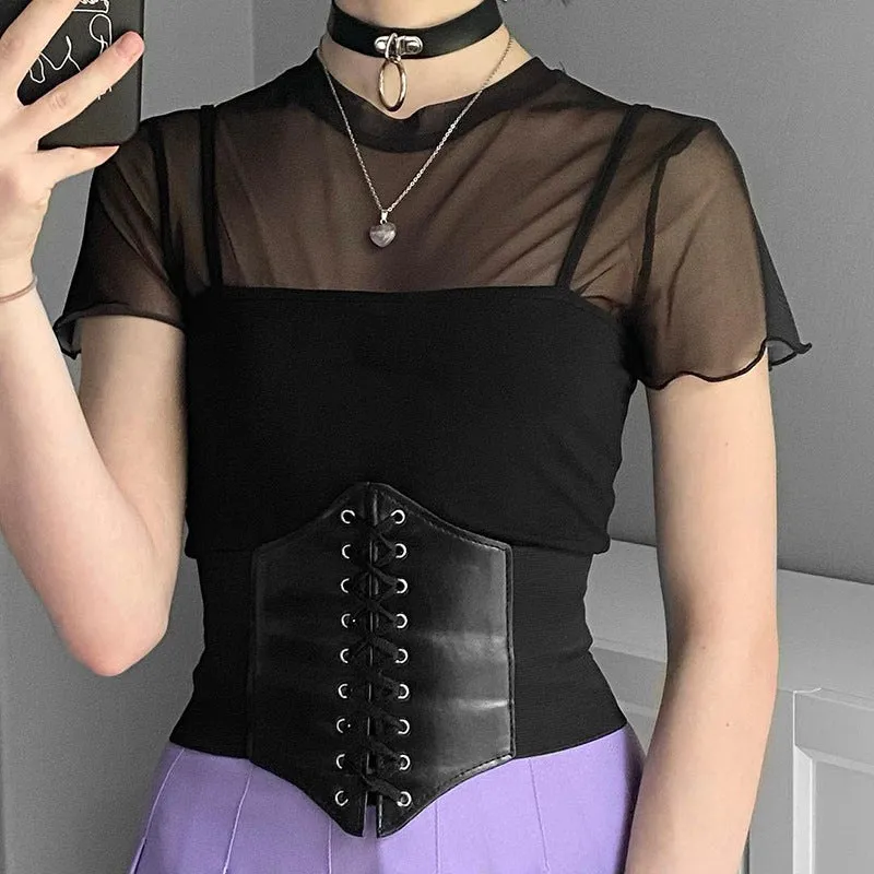 RETRO PU CROSS-LACE ELASTIC BELT Corset UB2440