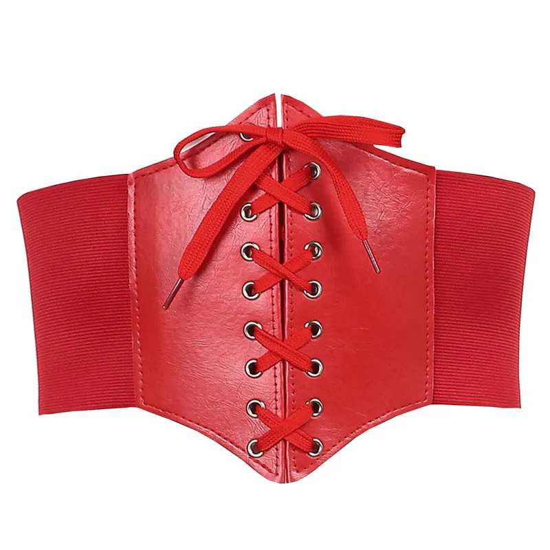 RETRO PU CROSS-LACE ELASTIC BELT Corset UB2440