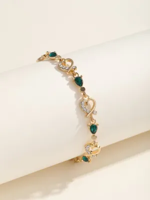 Rhinestone Heart & Water Drop Decor Bracelet - Green
