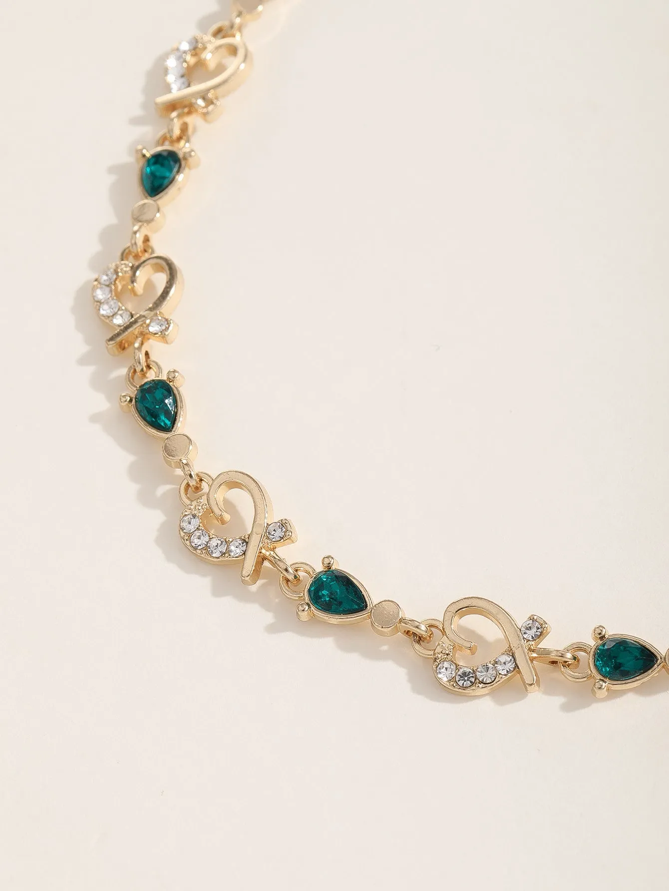 Rhinestone Heart & Water Drop Decor Bracelet - Green