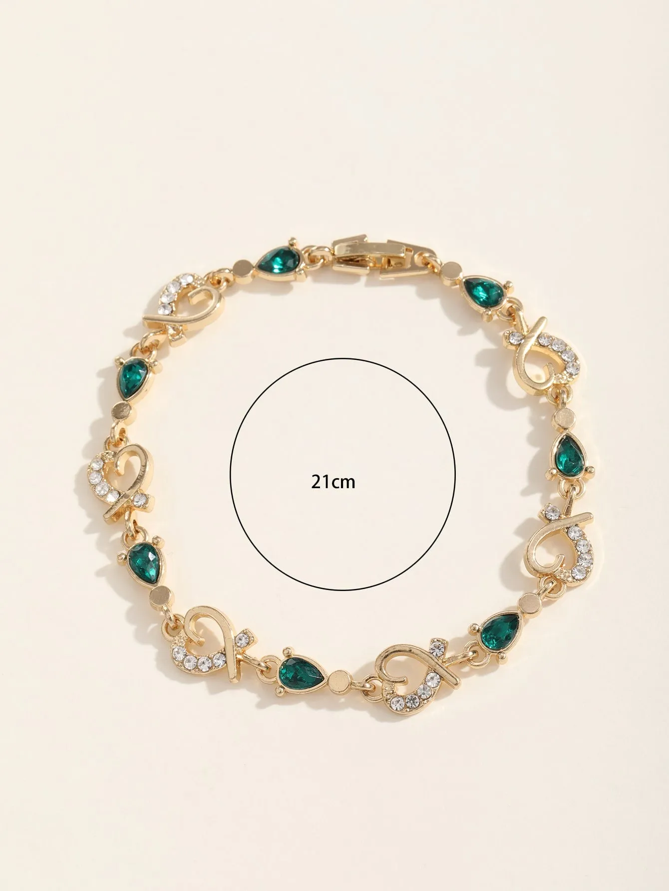 Rhinestone Heart & Water Drop Decor Bracelet - Green