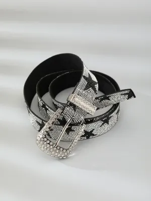 Rhinestone Star Decor Belt - Black and White