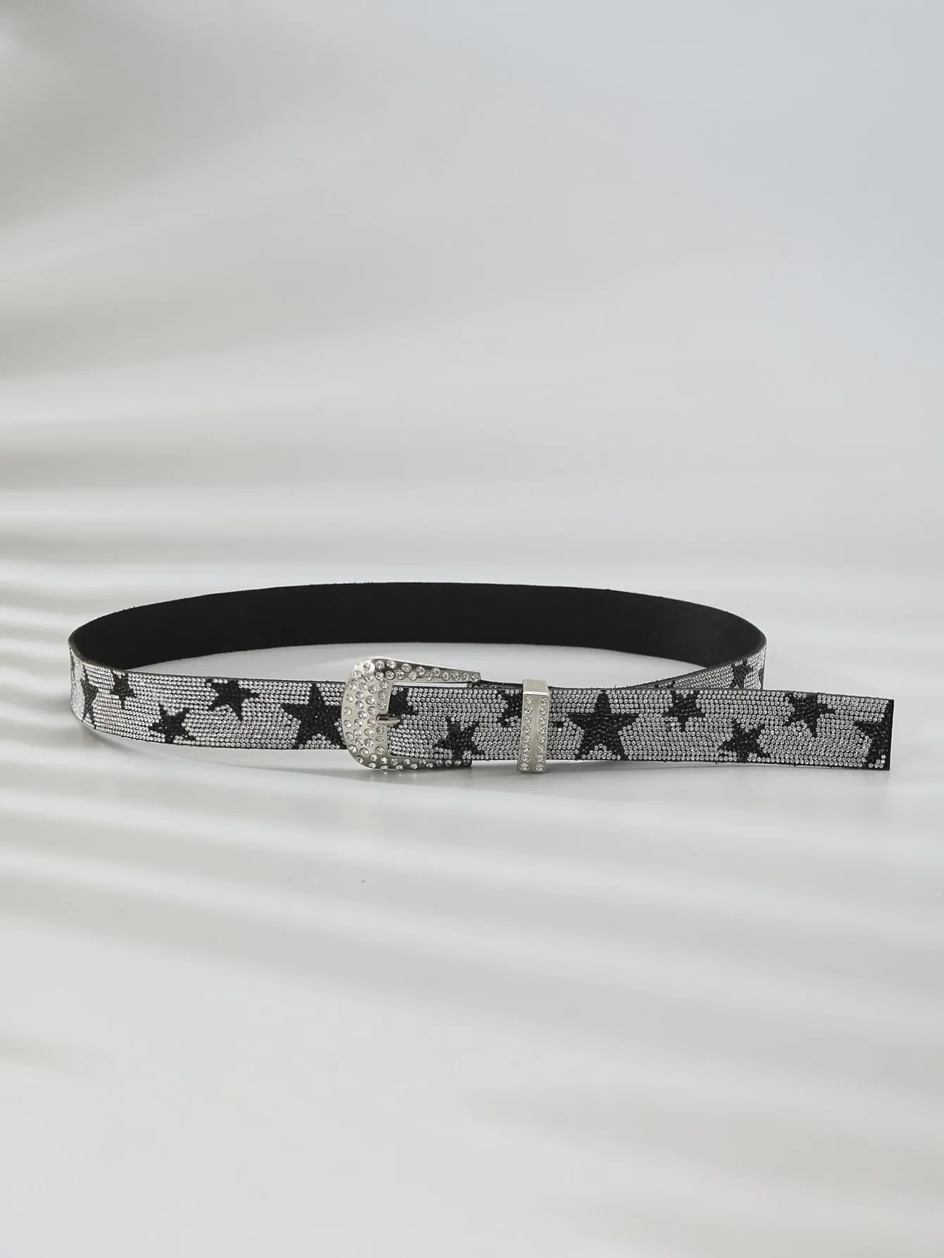 Rhinestone Star Decor Belt - Black and White