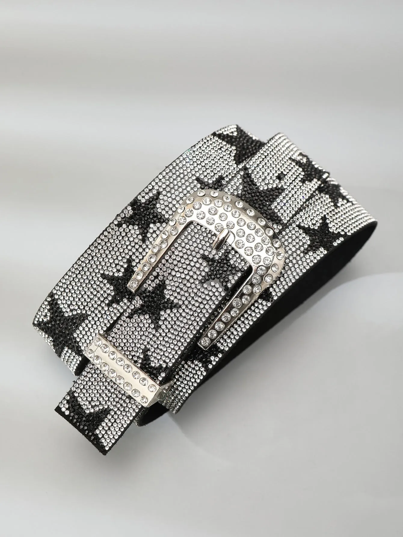 Rhinestone Star Decor Belt - Black and White