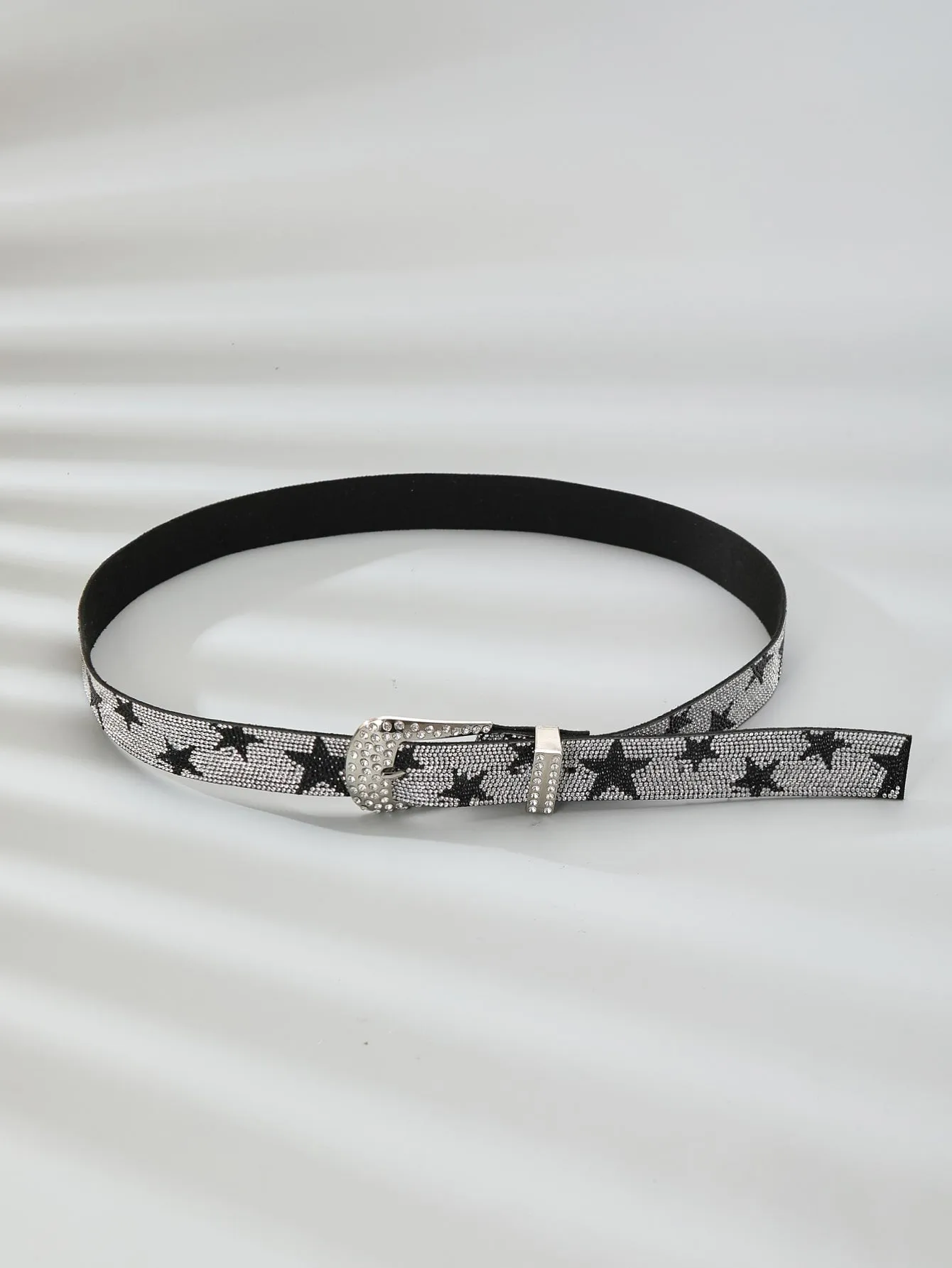 Rhinestone Star Decor Belt - Black and White