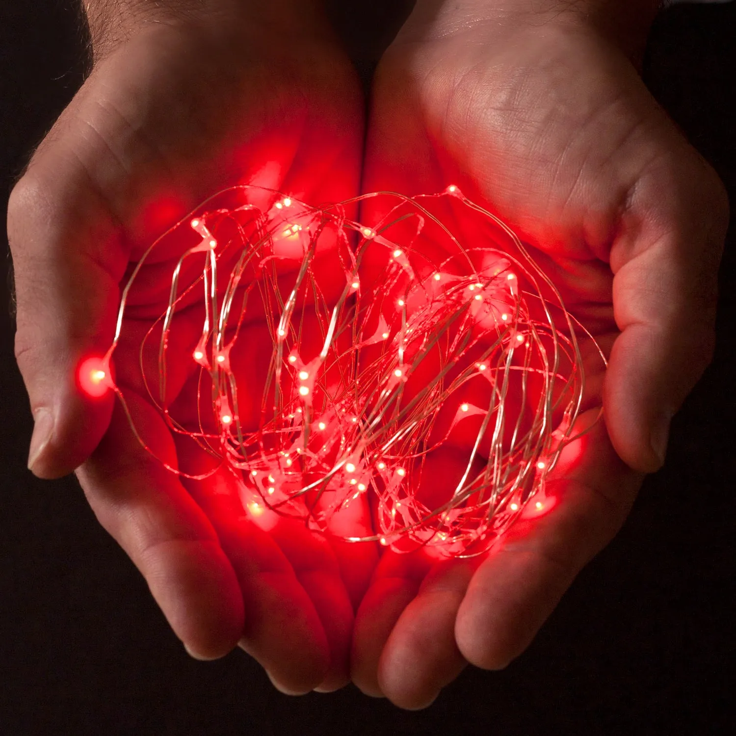 RTGS 2 Sets 20 Red Color LED String Lights Batteries Operated on 6.5 Feet Silver Color Wire