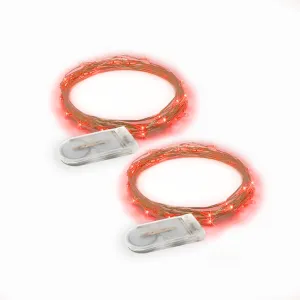 RTGS 2 Sets 20 Red Color LED String Lights Batteries Operated on 6.5 Feet Silver Color Wire