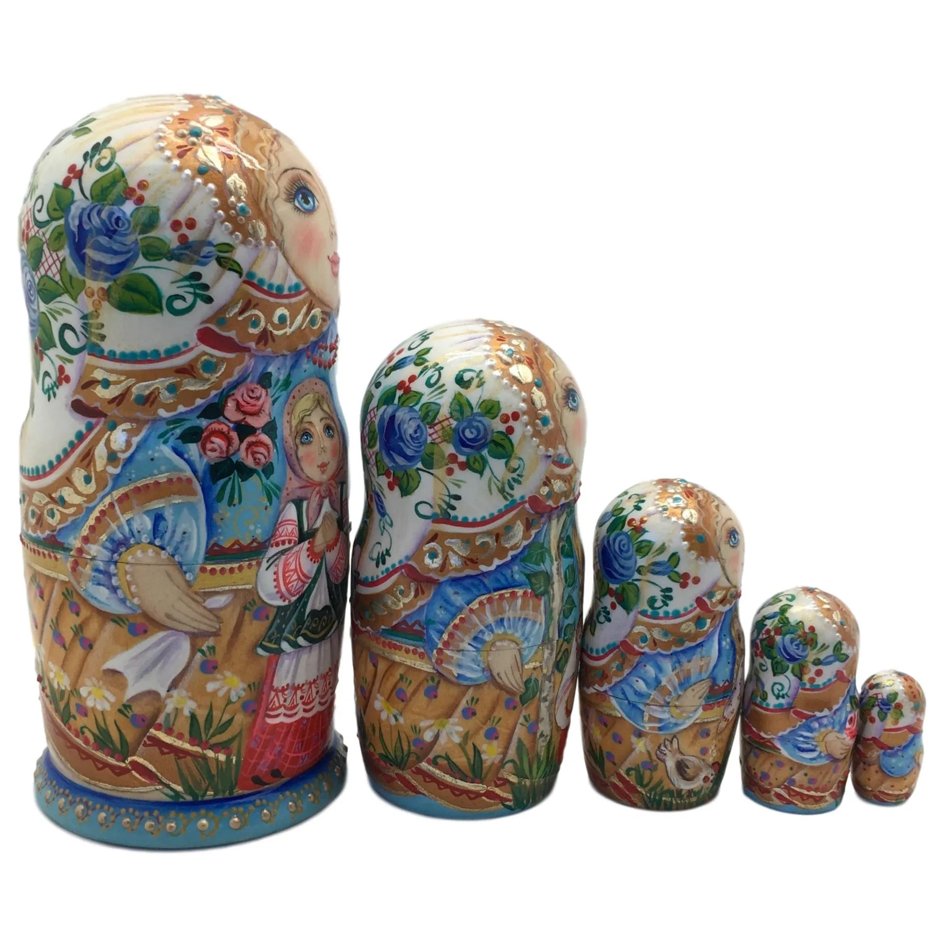 Russian Matryoshka “ Couple in love” wedding set of 5 dolls