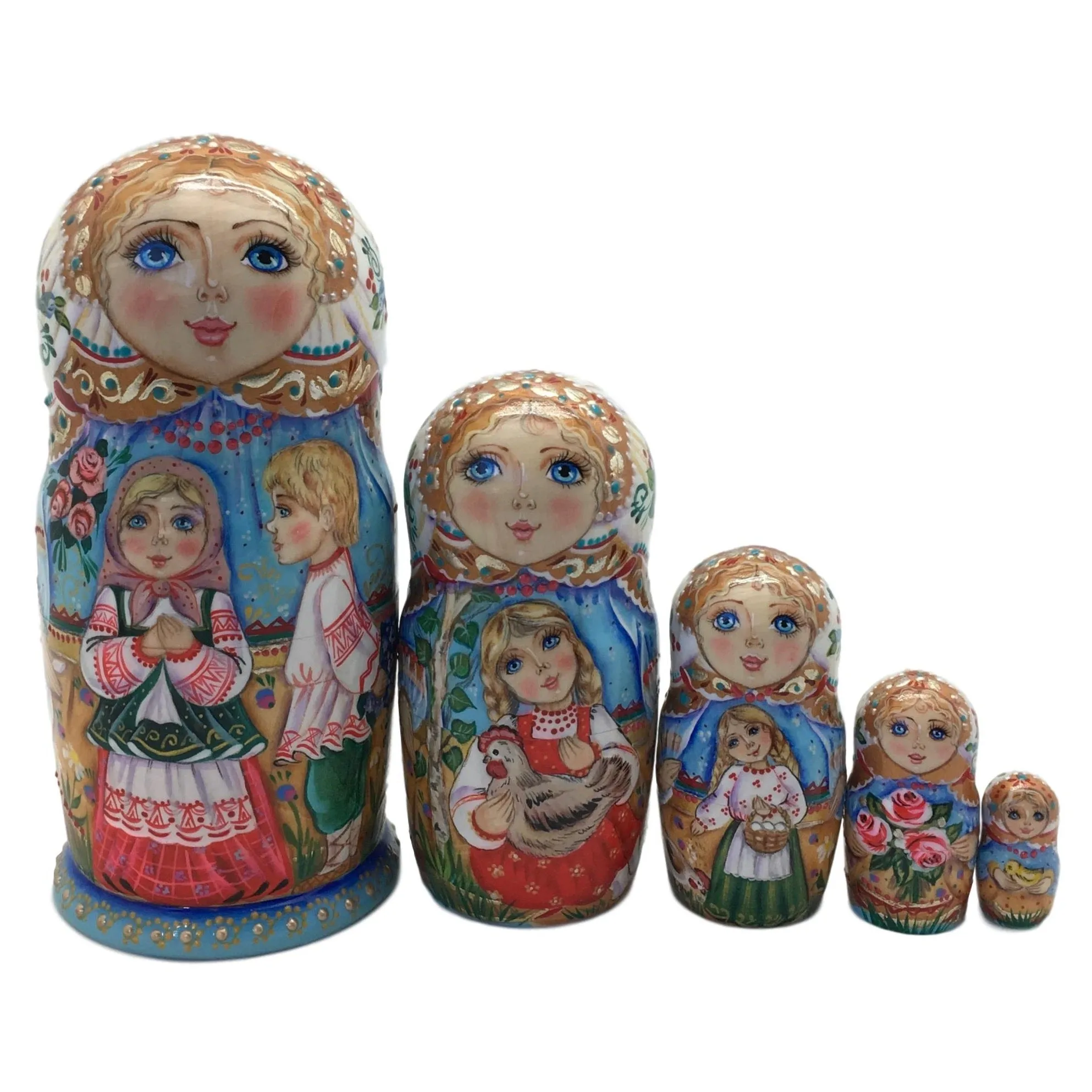 Russian Matryoshka “ Couple in love” wedding set of 5 dolls