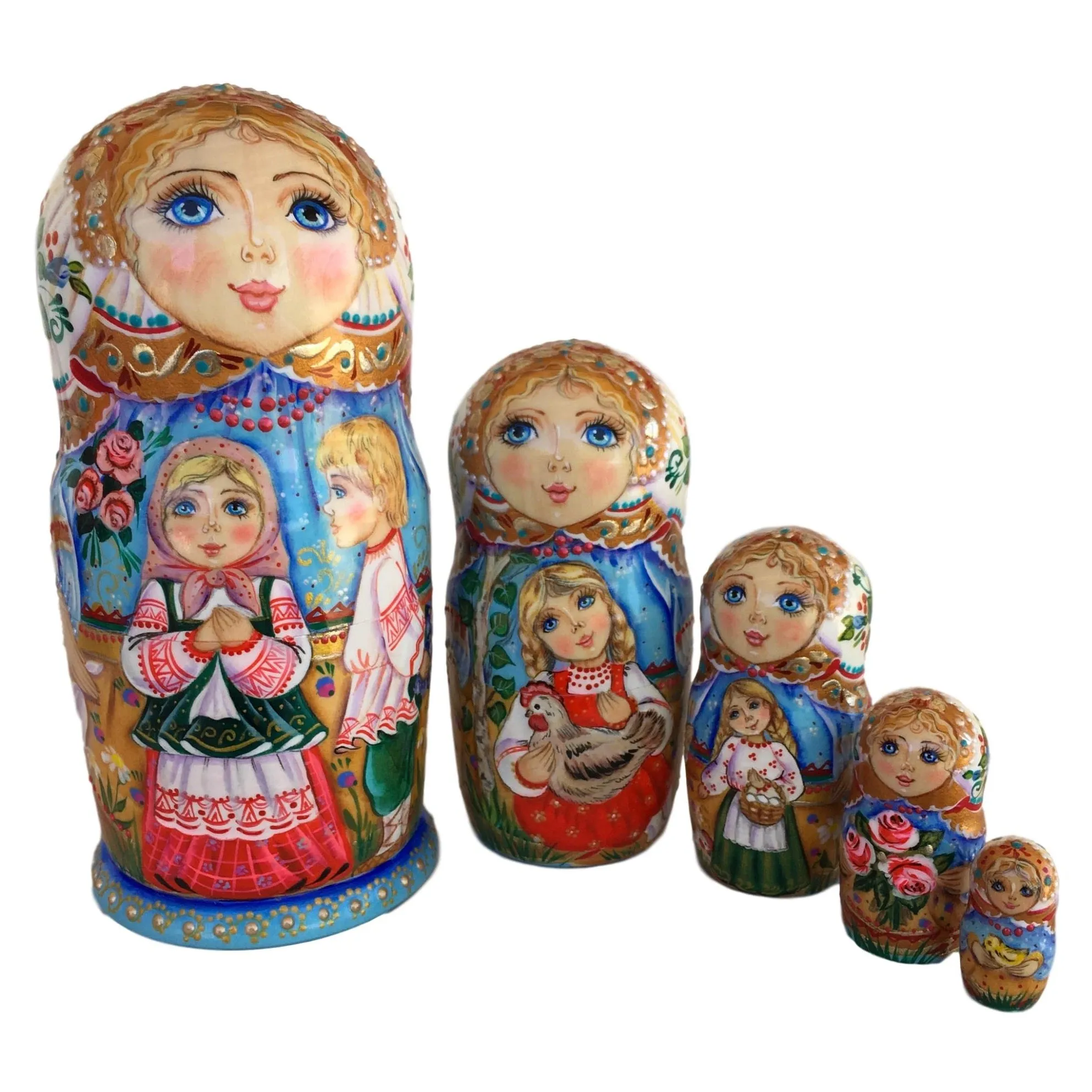 Russian Matryoshka “ Couple in love” wedding set of 5 dolls