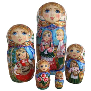 Russian Matryoshka “ Couple in love” wedding set of 5 dolls