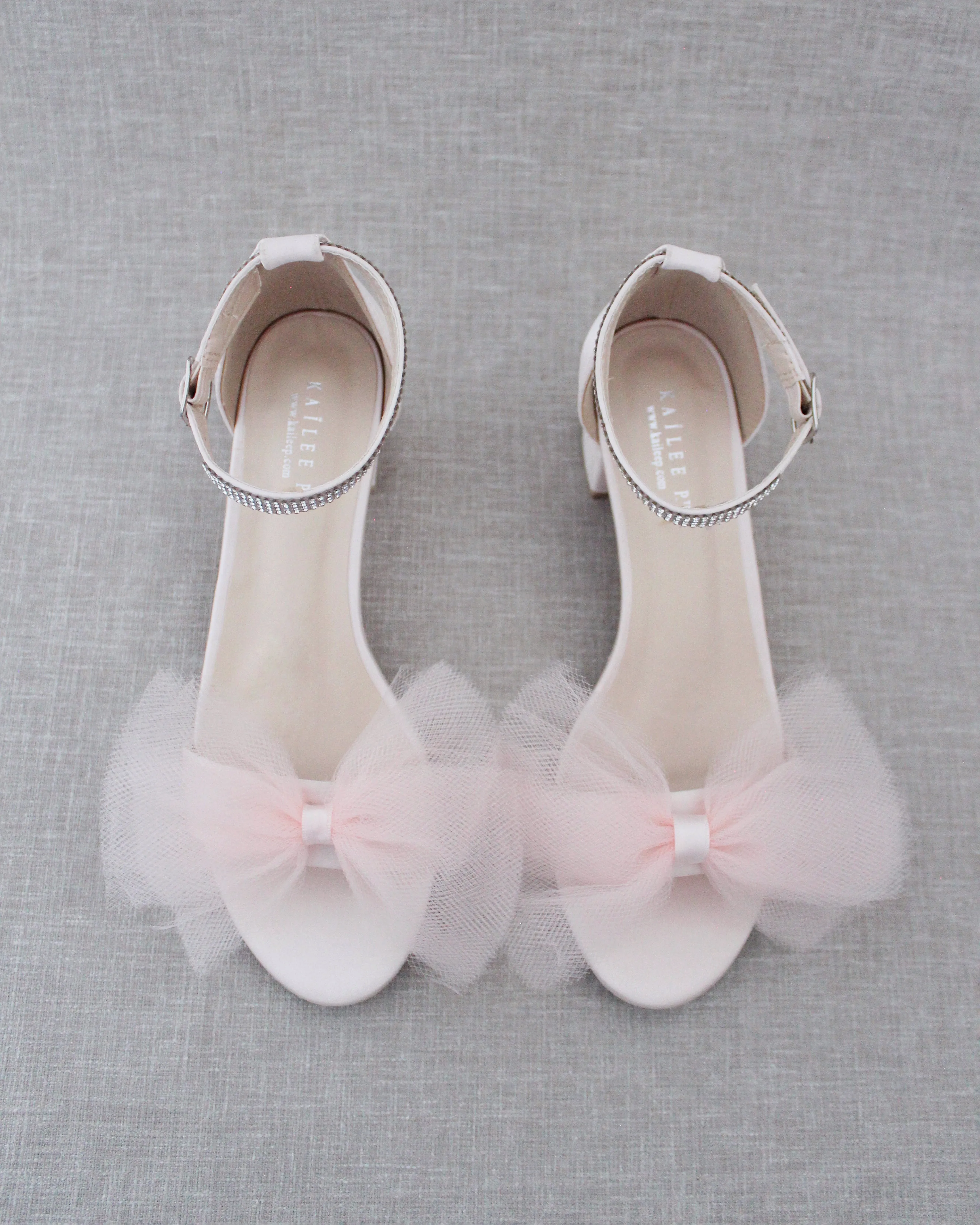 Satin Block Heel Sandal with Front Oversized Tulle Bow