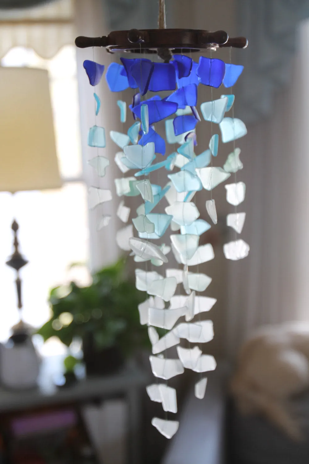 Seaglass & Shipwheel Mobile Chandelier
