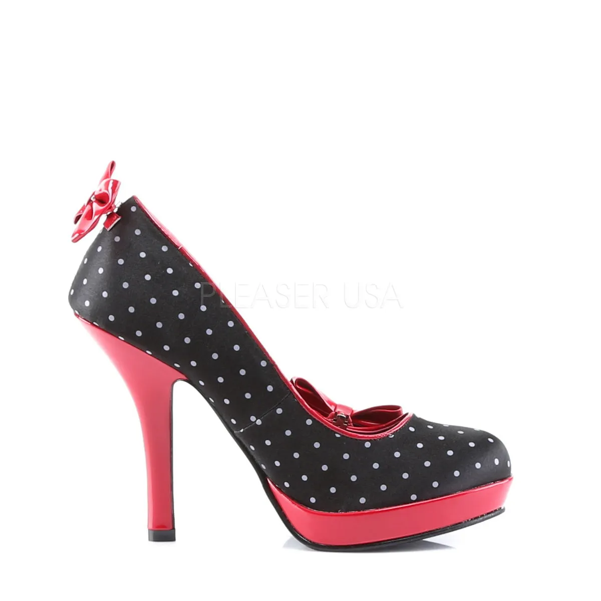 SECRET-12  Black Satin-Red Patent (Polka Dots Print)