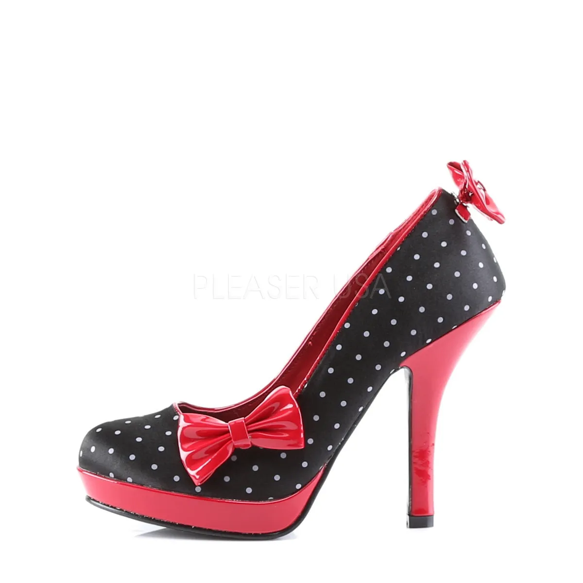 SECRET-12  Black Satin-Red Patent (Polka Dots Print)