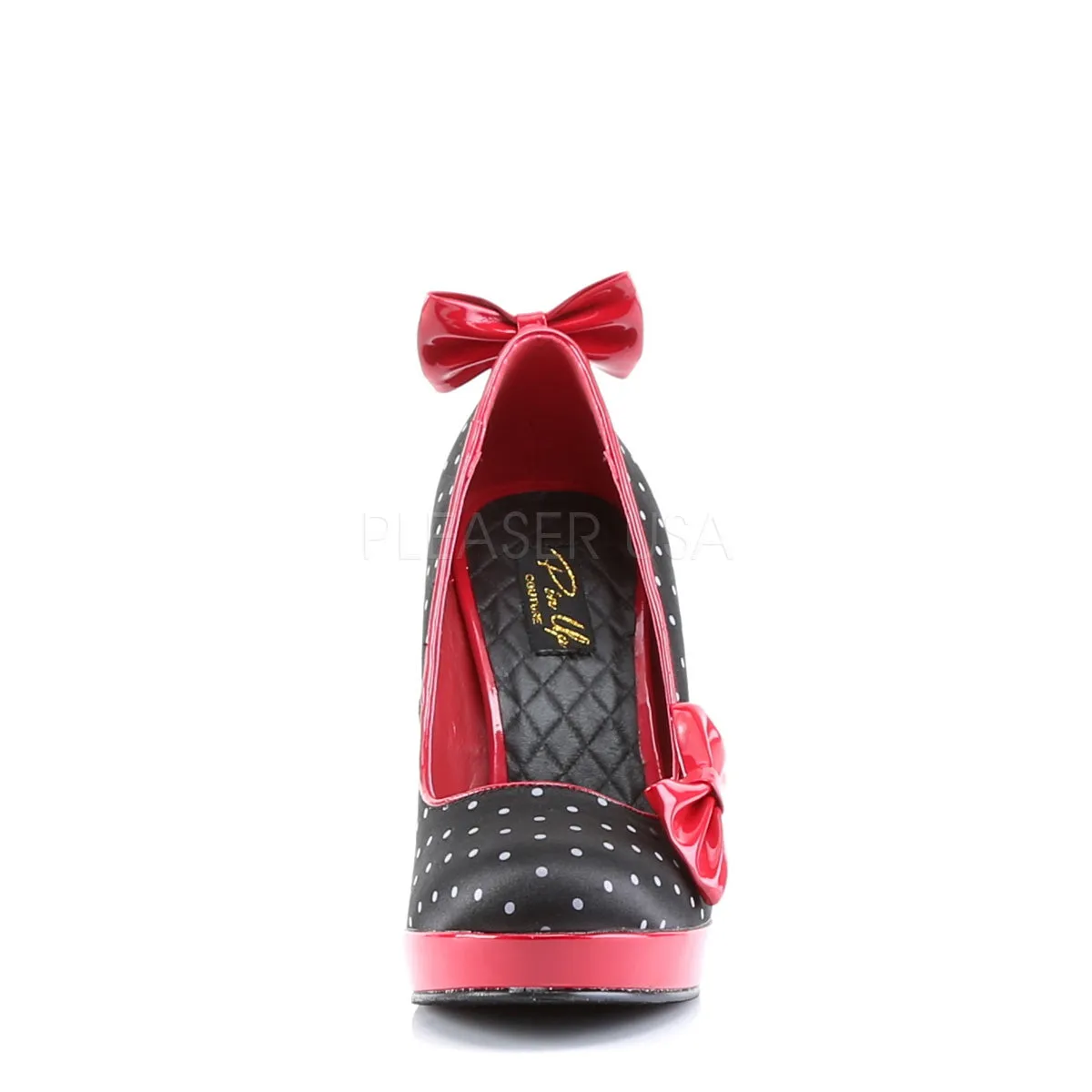 SECRET-12  Black Satin-Red Patent (Polka Dots Print)