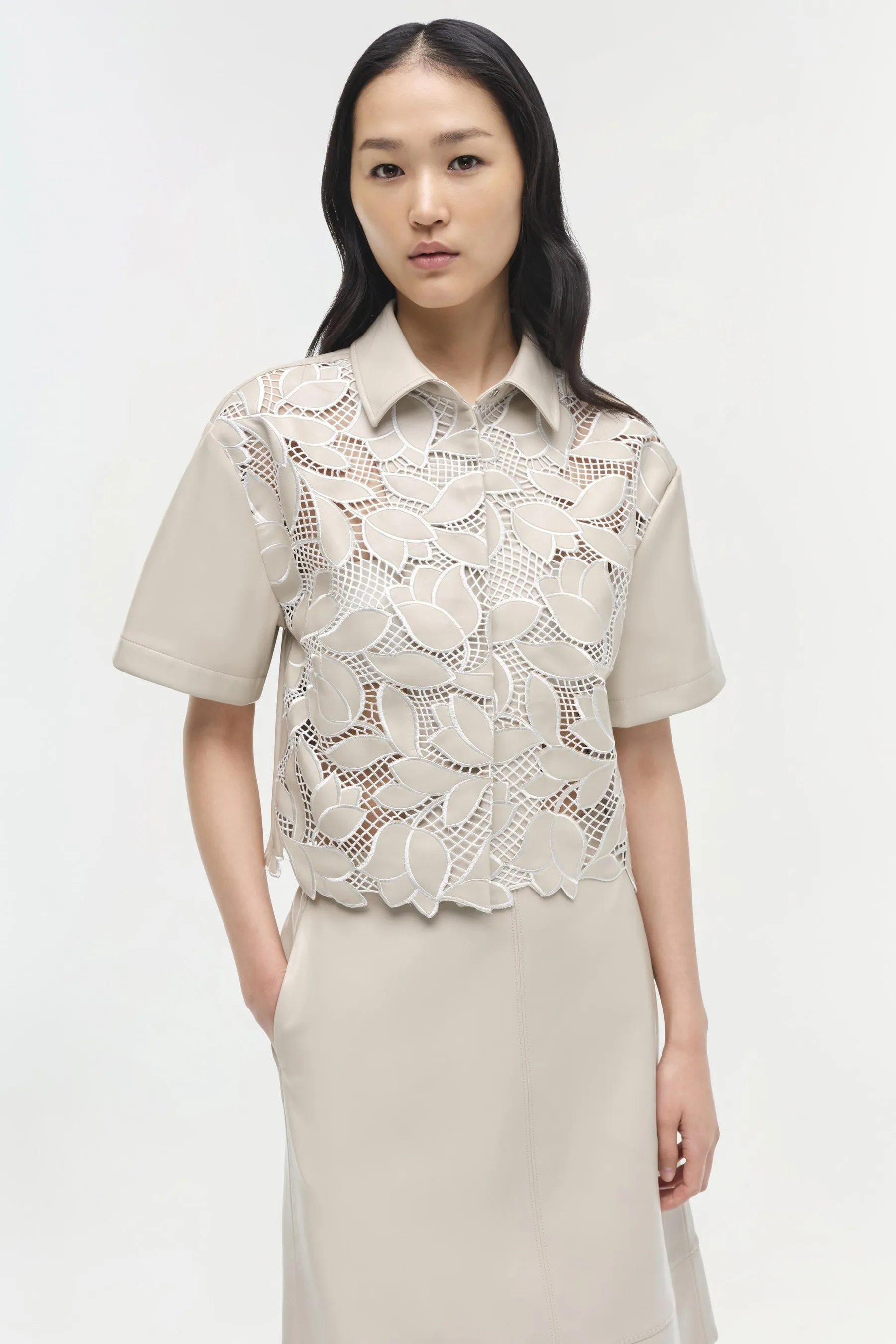 Simkhai Robinson Embroidered Shirt in Sand Multi