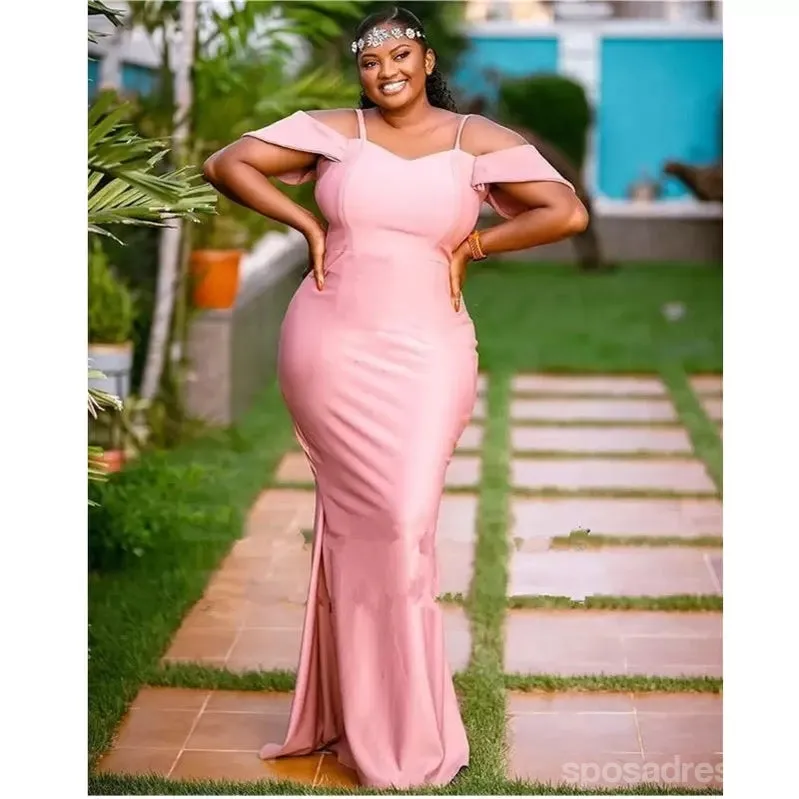 Simple Pink Mermaid Off Shoulder Spaghetti Straps Cheap Long Bridesmaid Dresses,WG1288