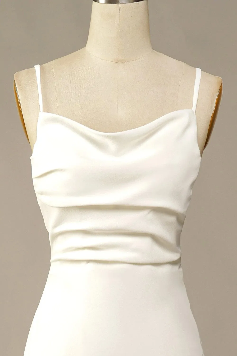 Simple Spaghetti Straps Long Soft Satin Ivory Mermaid Beach Wedding Dresses