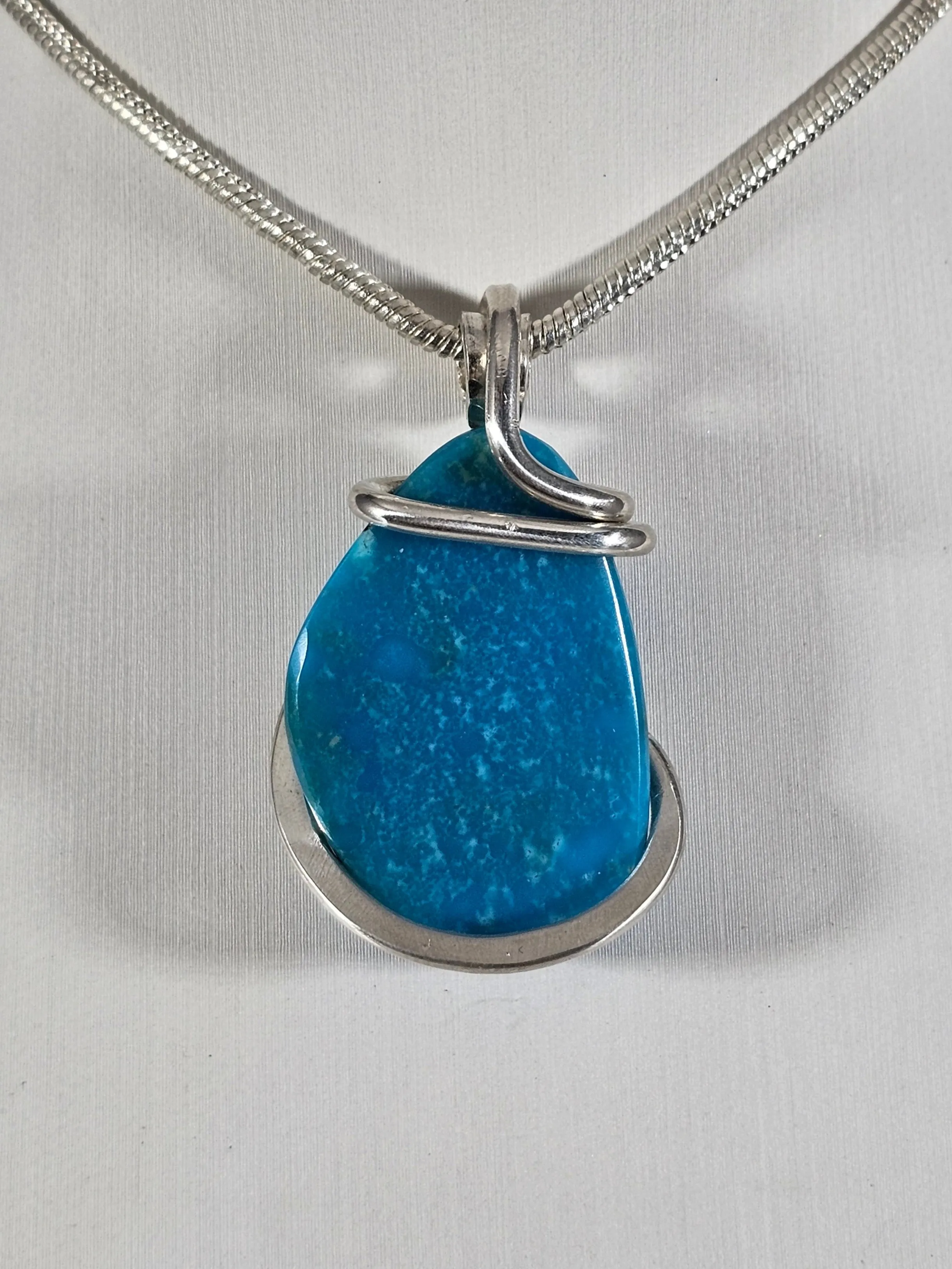 Sleeping Beauty Turquoise Handmade Stone Pendant Wrapped in Silver
