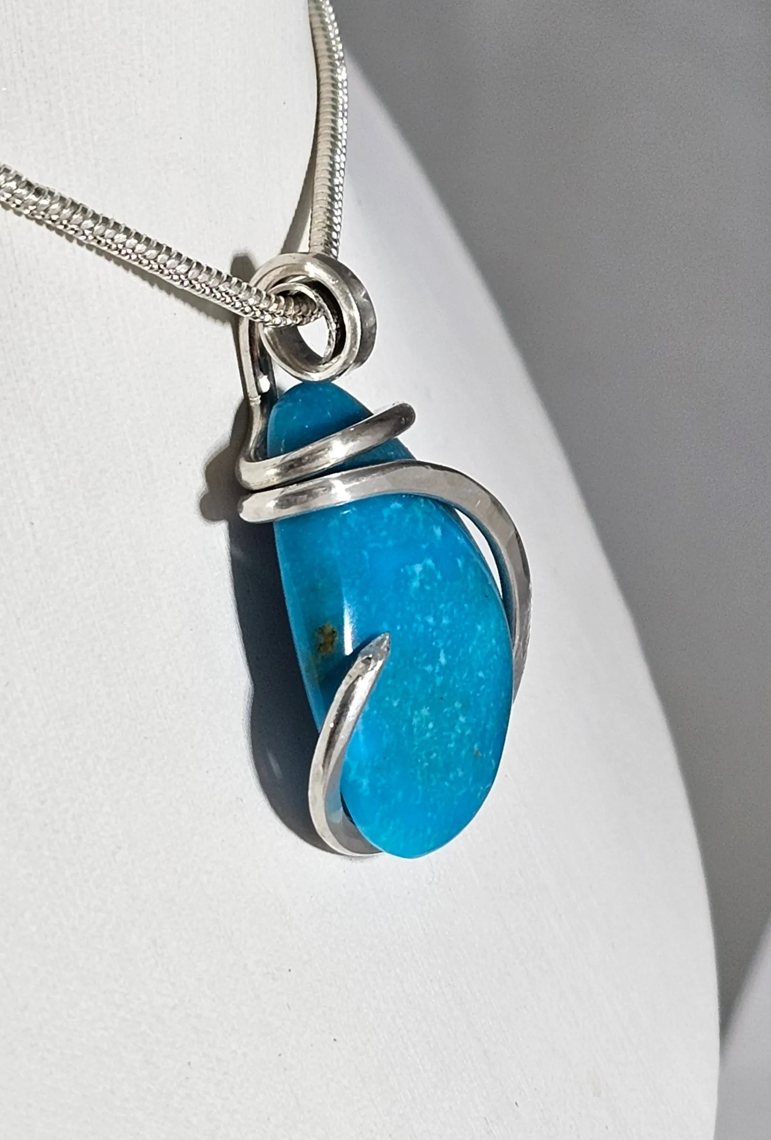 Sleeping Beauty Turquoise Handmade Stone Pendant Wrapped in Silver