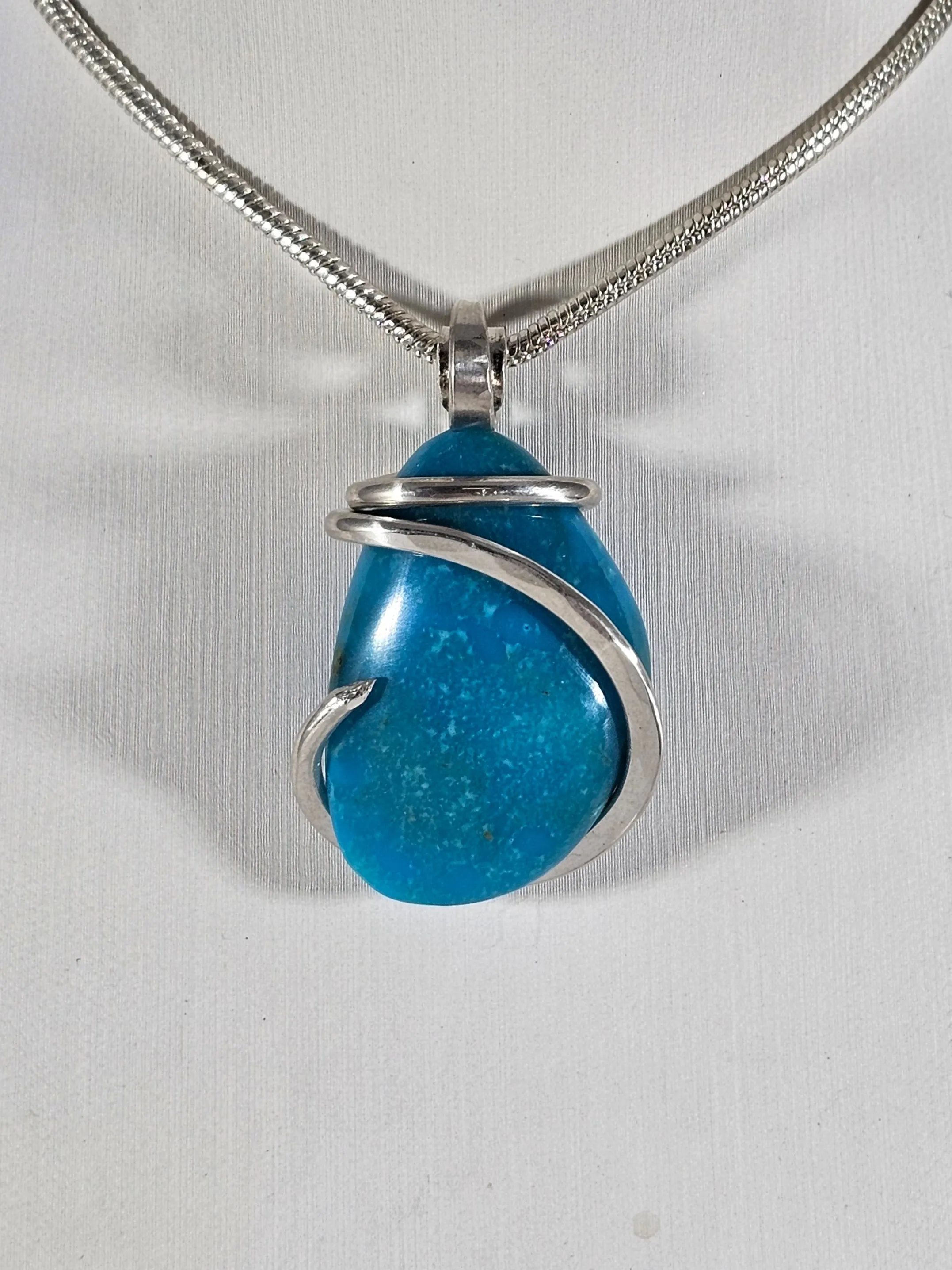 Sleeping Beauty Turquoise Handmade Stone Pendant Wrapped in Silver