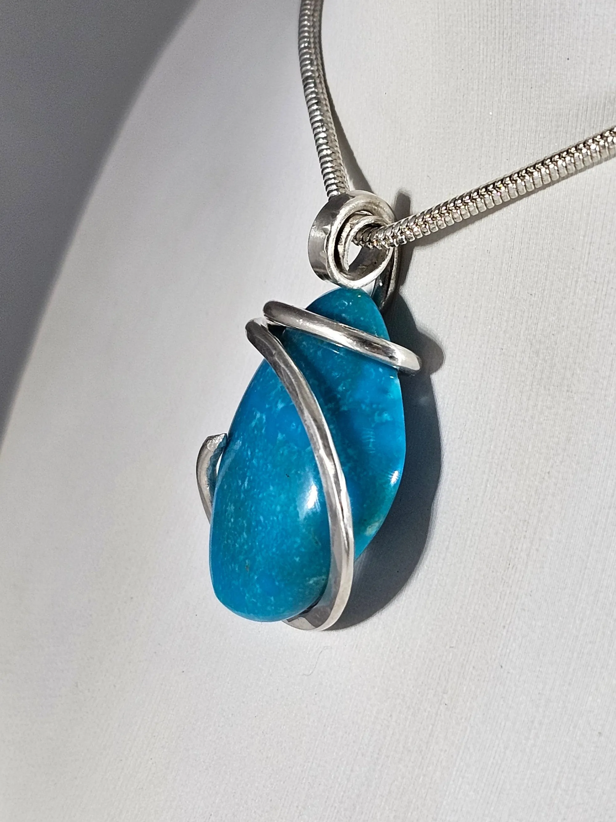Sleeping Beauty Turquoise Handmade Stone Pendant Wrapped in Silver