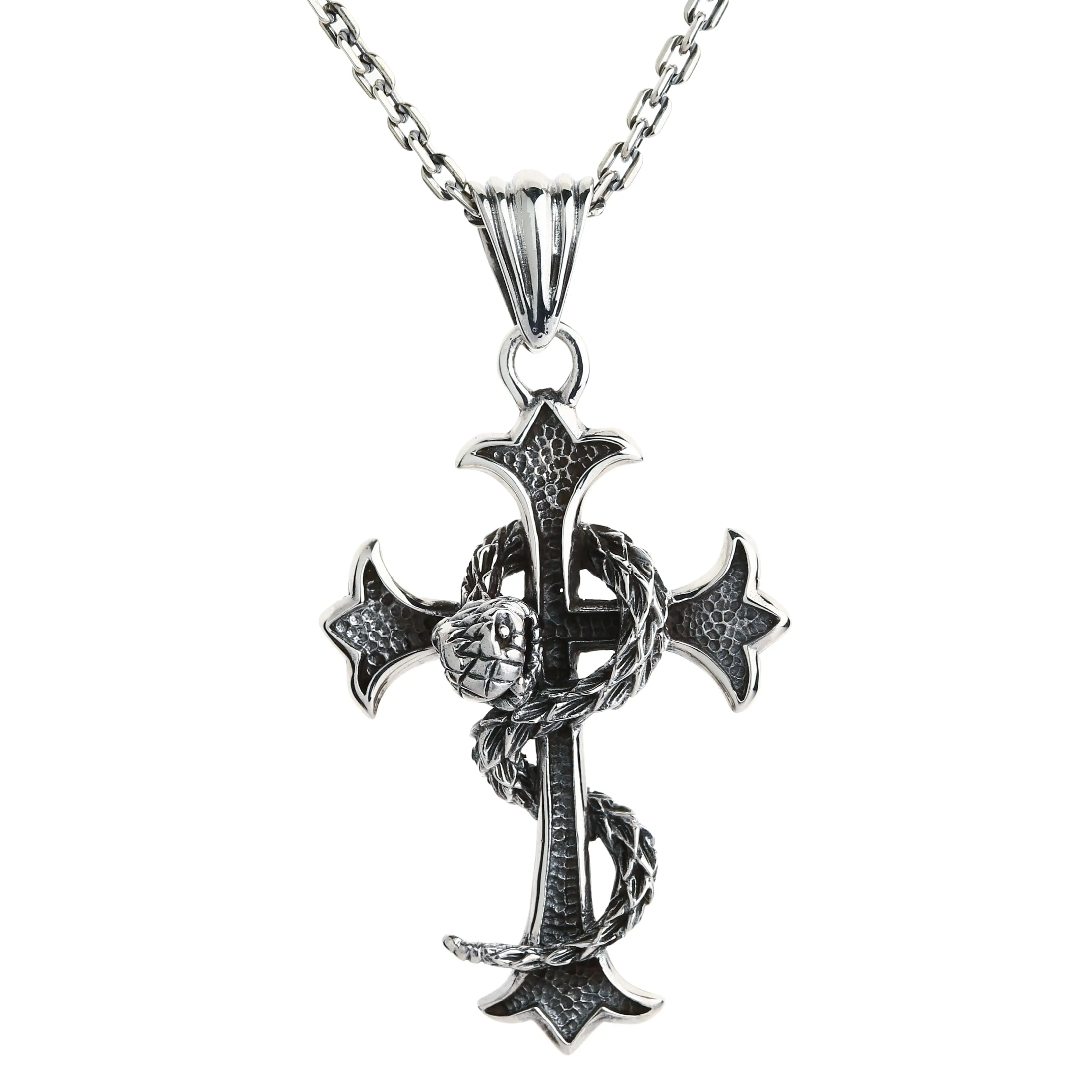 Snake Cross 925 Sterling Silver Gothic Pendant