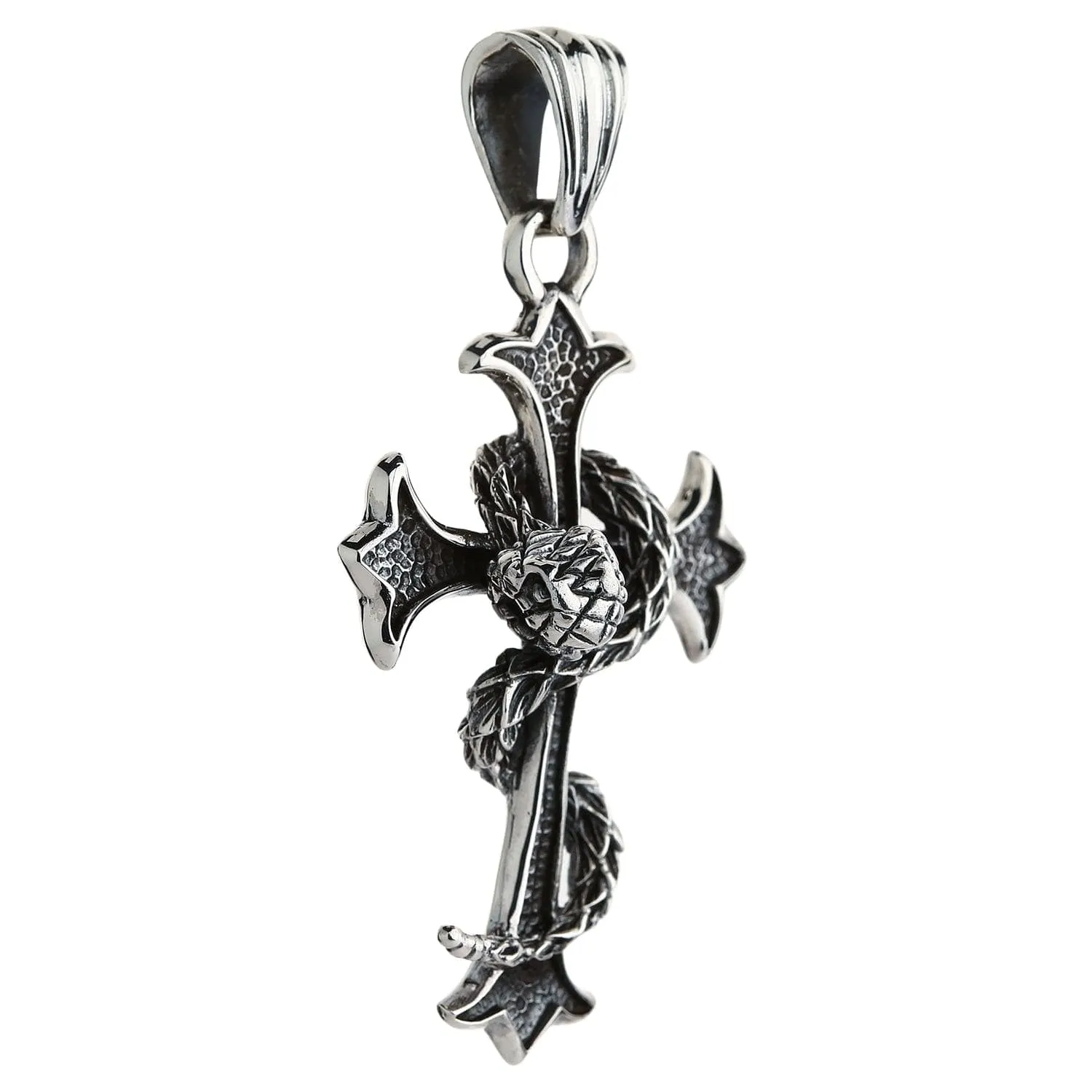 Snake Cross 925 Sterling Silver Gothic Pendant