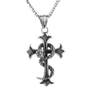 Snake Cross 925 Sterling Silver Gothic Pendant