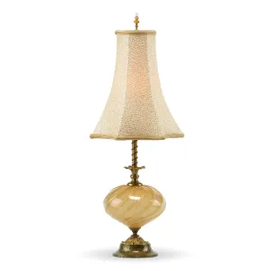 Sofia Table Lamp 113A123 by Kinzig Design, Cream and Gold Blown Glass, Silk Shade