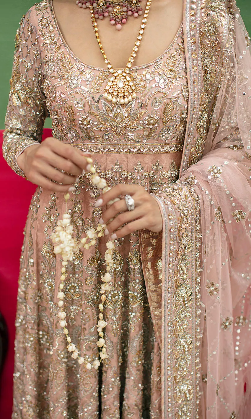Soft Pink Pakistani Bridal Dress in Pishwas Frock Style