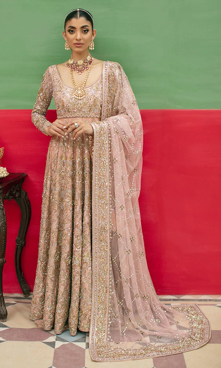 Soft Pink Pakistani Bridal Dress in Pishwas Frock Style