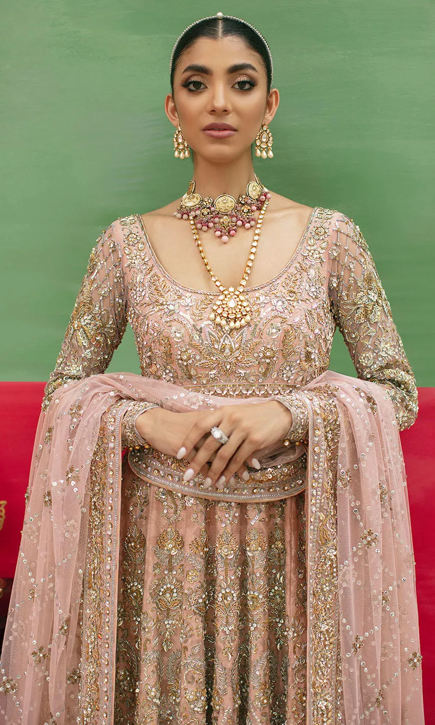 Soft Pink Pakistani Bridal Dress in Pishwas Frock Style