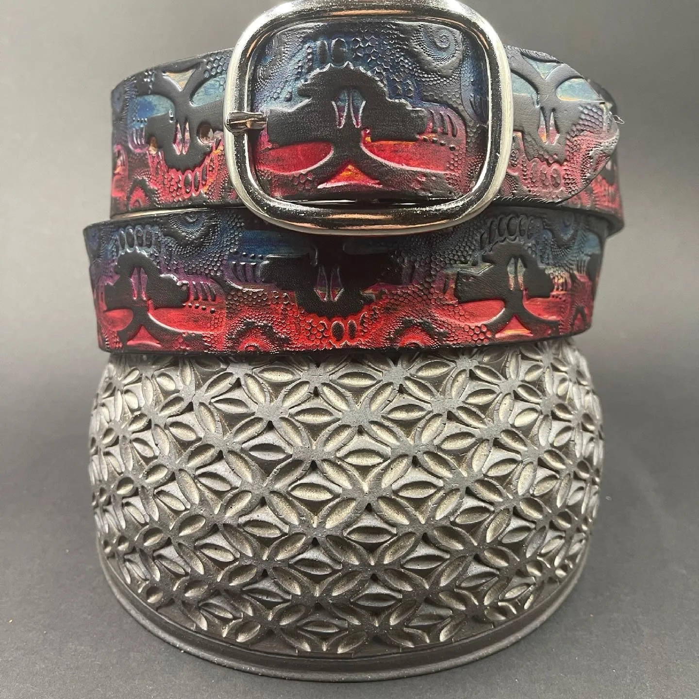 Stamped Leather Belt - Grateful Repeating Large Stealie