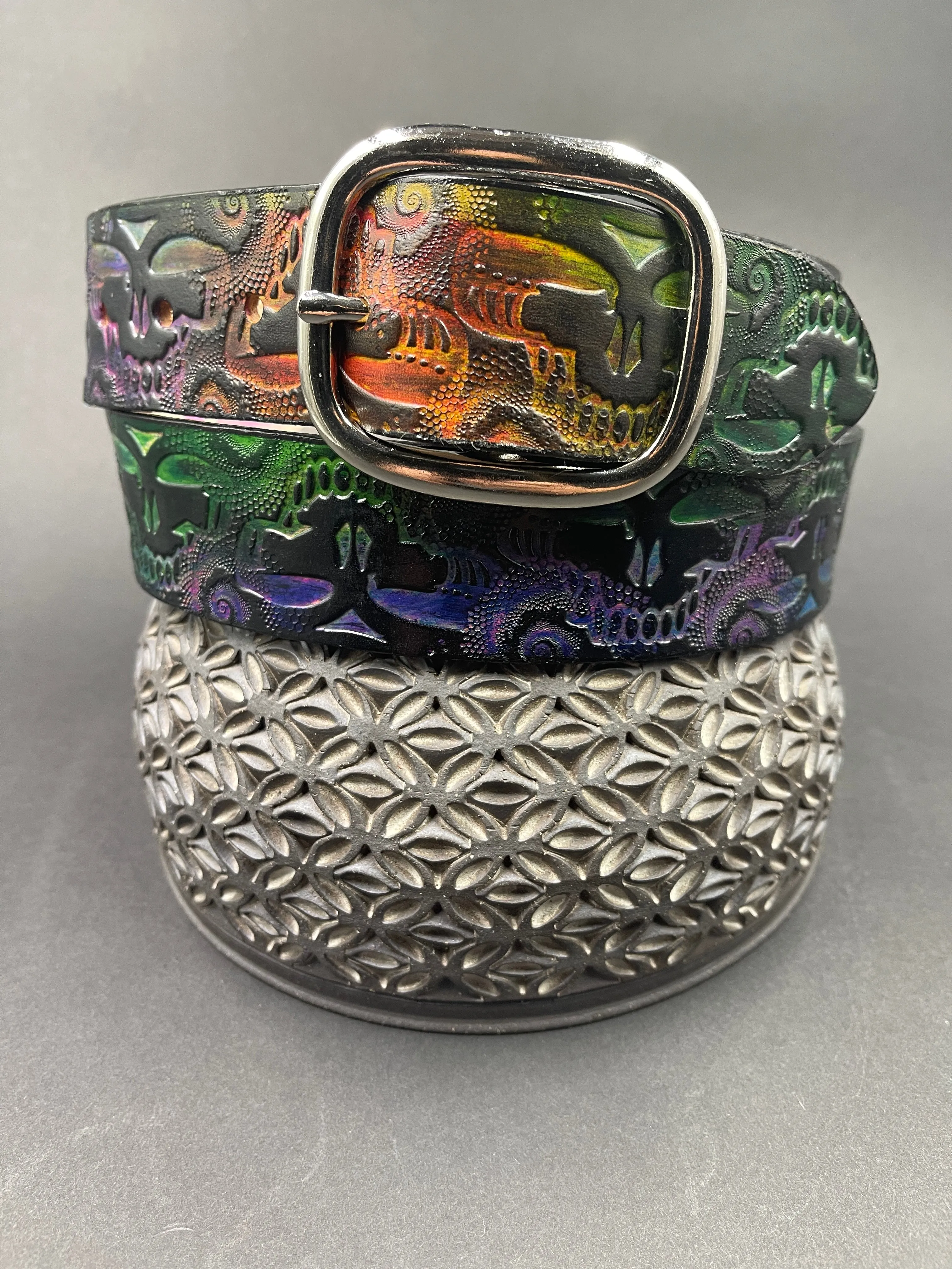Stamped Leather Belt - Grateful Repeating Large Stealie